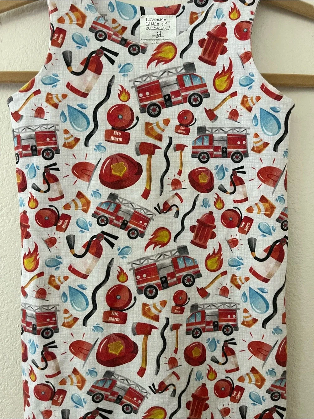 Fire Truck Print Kids One-Piece Romper - White/Red